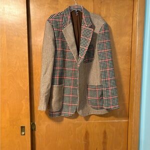 Rowing Blazers Brown Tweed Houndstooth Blazer with Red & Black Accents